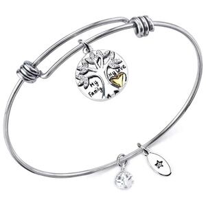 Family Tree My Family,My Love" Adjustable Bangle Bracelet in Stainless Steel NWT